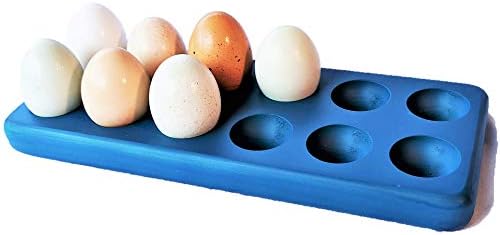 Декоративен тава за съхранение на яйца Henlay - Дървен държач за яйца за хладилника, на кухненските шкафове или витрини (Beyond Blue)