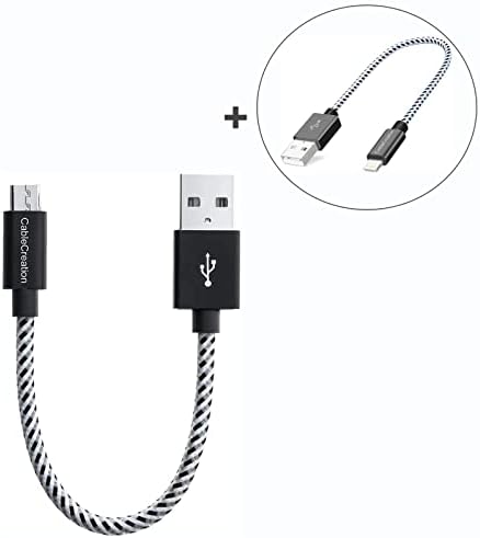 CableCreation Къс кабел Micro USB с дължина 0,5 метра в комплект с Къс кабел Lightning-USB [Сертифициран от Пфи]
