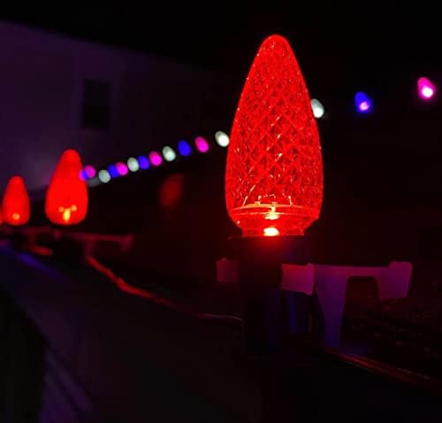 Led лампи DENKO Решения C9 (опаковка от 25 парчета) Led ЧЕРВЕНИ Сменяеми Коледни електрически Крушки Граненая Модифицирана Форма на свещи Търговски клас E17 Контакти Лампи за осветление на покрива