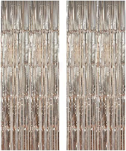 Ресни от метално фолио ShiDianYi-Фонове-Шампанско-6 фута x 8 фута Мишурные Завеси за парти/на прозорци / врати с декоративни ресни (опаковка от 2 броя) (Шампанско)