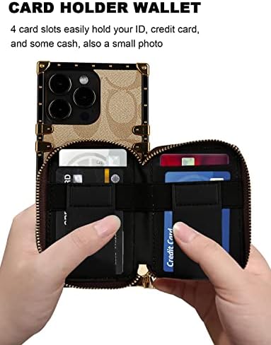 Луксозна дизайнерска чанта-портфейл Seekpop за iPhone 14 Pro Max, калъф за жени, 6,7 см, Кожен Защитен калъф-книга с Класически дизайн, държач за кредитни карти и каишка-дантела (Хакове)