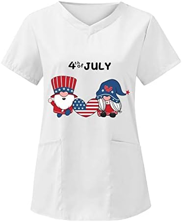 Ризи 4 Юли за Жени с Флага на САЩ, Лятна Тениска с Къс ръкав и V-образно деколте и 2 Джобове, Блуза, Топ, Празнична Ежедневни работни Дрехи