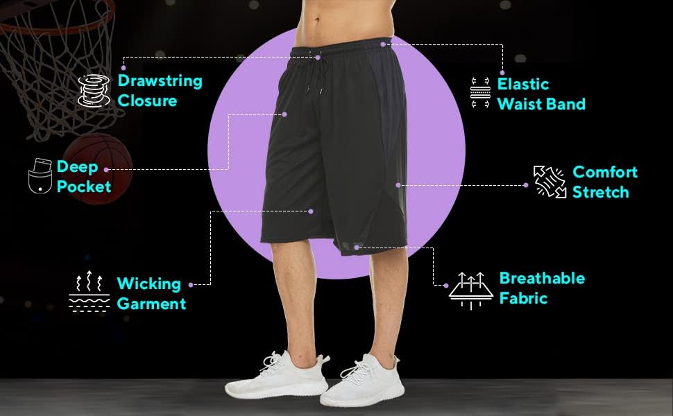 X Game Time - Мъжки Баскетболни Шорти от 4 опаковки, Мъжки къси Панталони за активни Бързи Сухи тренировки с Джобове и Еластичен колан