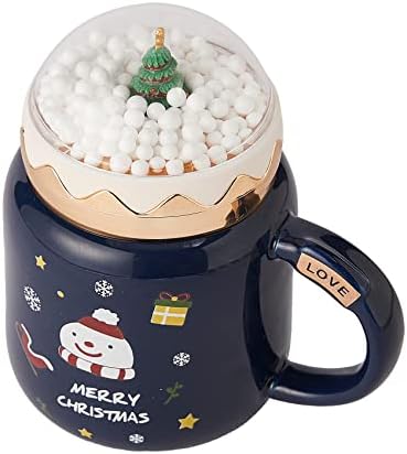 Коледна чаша във формата на снежната топка на Дядо Коледа, Празнична чаша с капак под формата на зимни снежни топки - Керамика, Може да се използва в микровълнова фурна и съдомиялна машина - Празнични чаши за 14 грама