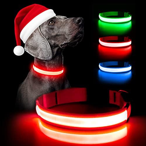 Led яка Weesiber за кучета - Акумулаторна светещи нашийници за кучета - Регулируема led нашийник за кученца - Светещи нашийници за домашните любимци - Мигащи светлини за кучета за нощни разходки (червен, средно)