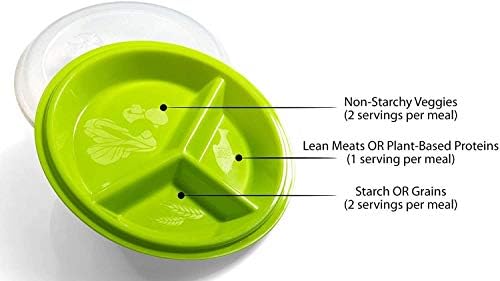 Зелен обяд-пакет с точни порции, за обяд, кутия 3 отделения с организирана съда и на капака за контрол на порциите, комбиниран комплект от 1 диск.