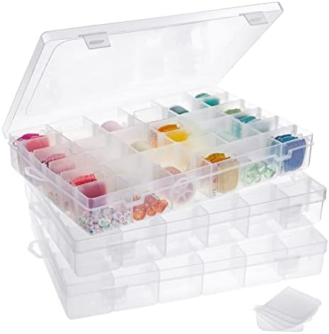 Кутия-Органайзер за бижута от 3 опаковки за Обици, Прозрачни Пластмасови Контейнери за съхранение на Мъниста за Бродерия (36 офиси)