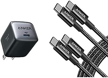 Anker 2 Комплекта Нови Нейлонового USB кабел C-C USB (6 фута 60 W) Адаптер за бързо зарядно устройство Nano II с мощност 30 W, Компактно зарядно устройство GaN II