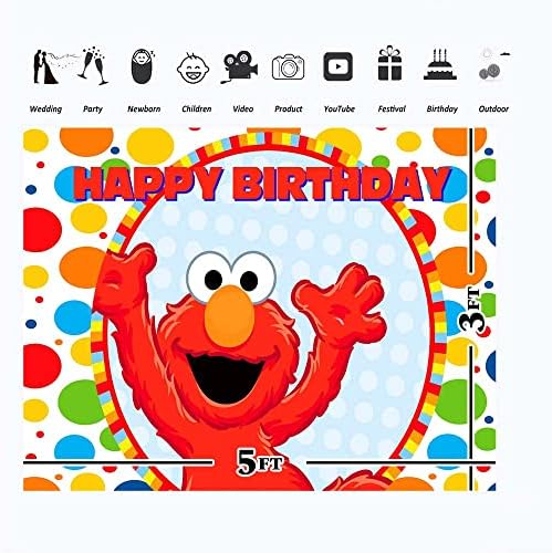 Елмо Background 1st Birthday 5x3ft Червено Чудовище Елмо Фон за Парти по случай Рожден Ден за децата Банер Винил Елмо One Year Old за Рожден Ден за Момчета и Момичета