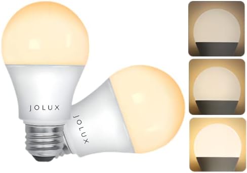 3-Лентови led лампи Jolux A19, еквивалент на 40 60 100 W, с Цокъл E26, 5/9/15 W, 500/1000/1500LM/3000K (топло бяло)/120/3-полосное затъмнение, Стандартна лампа E26 за помещения (2 бр. (опаковка по 1 парче))