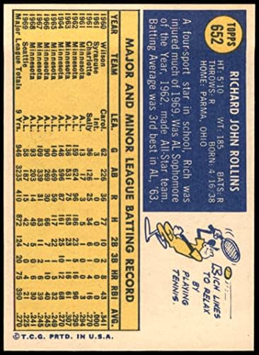 1970 Topps # 652 Рич Ролинс Сиатъл Пилотс (Бейзболна картичка) EX/MT Pilots