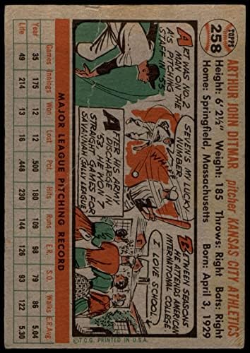 1956 Topps 258 Арт Дитмар Канзас Сити Атлетикс (Бейзболна картичка) VG Athletics