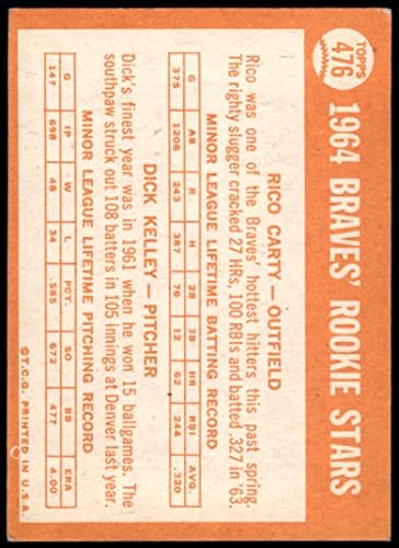 1964 Topps # 476 Начинаещи Брейвз Рико Маккарти / Дик Кели Милуоки Брейвз (Бейзболна картичка) VG Braves