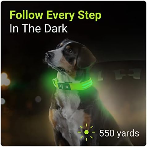 Тяговый GPS тракер за домашни любимци с led подсветка яка за кучета - и Водоустойчив, GPS проследяване на местоположението и интелигентен тракер активност, Неограничен обхват (зелена, средно)