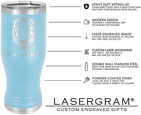 Чаша LaserGram Pilsner с вакуумна изолация за по 20 грама, Hecho en Torreon, С Индивидуален Надпис (светло Синя)