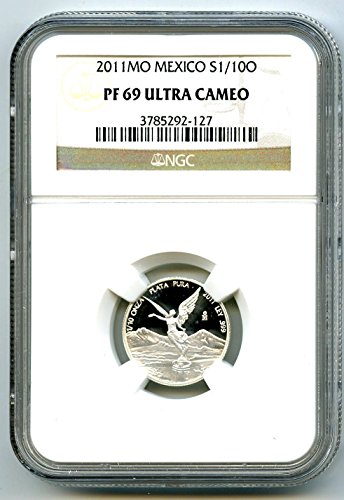 2011 Мексико 1/10 УНЦИЯ ONZA Silver PROOF LIBERTAD Изключително Рядко Сребро PF69 NGC