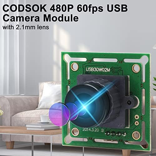 CODSOK Такса Модул USB-камера, 60 кадъра в секунда 480 P OV7725 CMOS VGA MJPEG & YUY2 USB2.0 CMOS Такса Камера Уеб камера Plug & Play UVC за Компютърна Камера 3D Принтер, Камера, Windows, Linux, Android и Mac