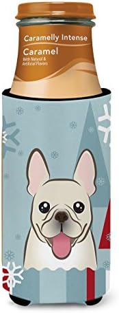 Carolin's Treasures BB1734MUK Winter Holiday French Bulldog Ultra Шушу за тънки кутии, Ръкав-охладител за консерви, Може да се Пере в машина, Ръкав за напитки, Сгъване, Втулка, Държач за напитки,