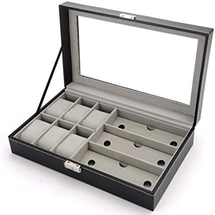 Кутия за съхранение на бижута за часа WIONC, Кожен Калъф-Органайзер за Слънчеви очила, Държач за Съхранение, Чист и красив, Празнични подаръци (Цвят: черен)