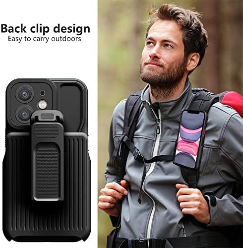 Защитни калъфи за смартфони, съвместими с iPhone 12, 6,1-инчов калъф с клипс, с вградена околовръстен стойка със завъртане на 360 °, Защитен свалящ се, Кобур с клипс за колан