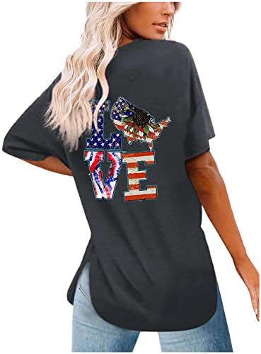 Блузи с къс ръкав в Деня на Независимостта, Женски Патриотични Ризи с Кръгло деколте и Принтом Американския Флаг, Тениска на 4 Юли, Пуловер