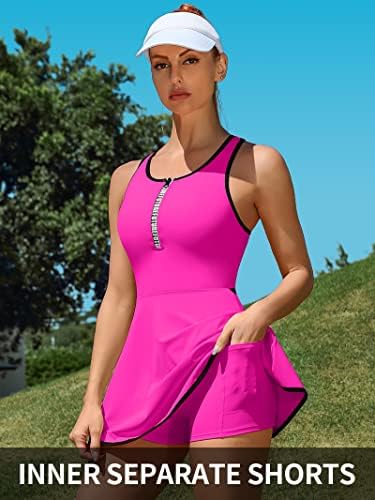 Жена Теннисное рокля ATTRACTO, Пробег Рокля с Къси панталони и вграден бюстгальтером, Обличам Спортно игрище без ръкави с цип