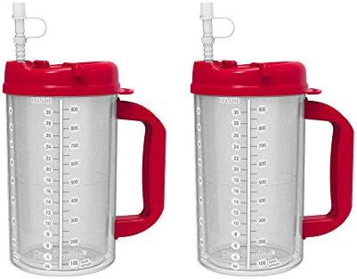 2 Опаковки по 32 грама Червени болнични steins двустенни Чаши за студени напитки - Нов дизайн с въртящ се капак - комплект 11 Соломинок (2)