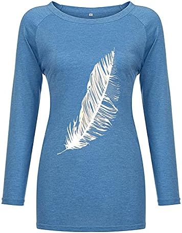 iCJJL Летни Потници за жени с Къс ръкав, Мода Есен тениска с кръгло деколте и дълъг ръкав с принтом, Всекидневни топ (XXL, синьо-E)