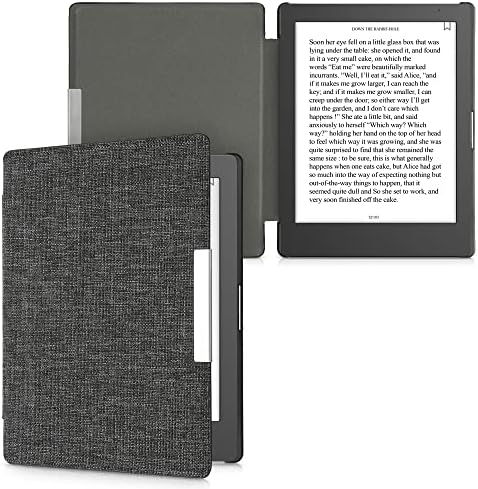 калъф kwmobile е Съвместим с Кобо Aura Edition 1 - Текстилен калъф за четец на електронни книги в стила на книгата, панти калъф-за награда - тъмно сив