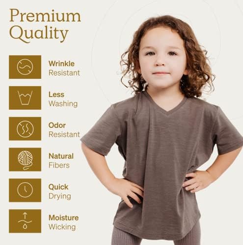 Детска тениска Nui Organics от мериносова вълна и Тенсела, основен слой, ултра-мека естествена тъкан, комфорт през цялата година, дишаща.