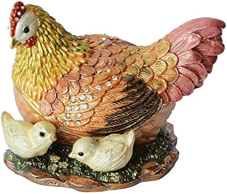 Jiaheyou Украсена със Скъпоценни Камъни Пиле-Скворечница с Пилета-Дрънкулки, Кутия За Хапчета, Фигурки Животни