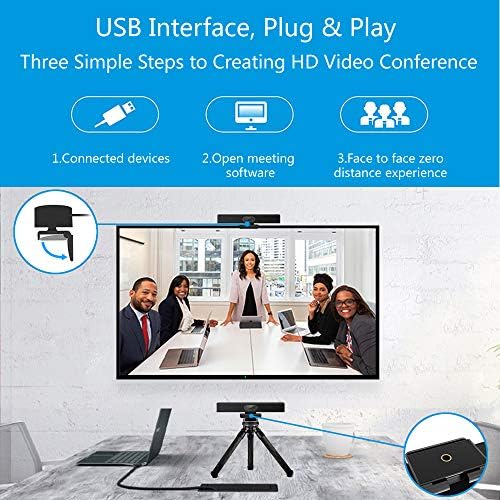 iTOPVIS 3-в-1 Уеб камера за конференция Full HD 1080P с микрофон и високоговорител, Широка USB-камера за видео-конферентна връзка за Mac, PC, лаптоп, настолен компютър (черен)