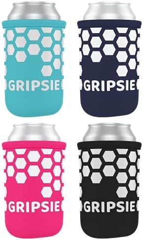 Ръкави за консерви GRIPSIE с противоплъзгаща ръкохватка (4 опаковки) от неопрен с изолация, полиэстеровая кърпа за гмуркане, силиконови охладители с принтом за стандартни кутии от бира и газирана вода с капацитет 12