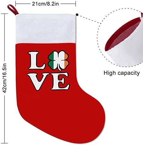 Коледни Чорапи Love Irish Leaf Clover от Червено Кадифе, с Бял Пакет шоколадови Бонбони, Коледни Декорации и Аксесоари за вашето семейно Парти