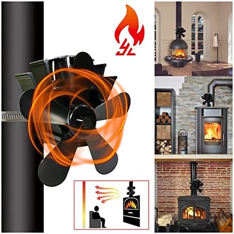 LYNLYN Вентилатор за камина с 5 остриета, работещ от топлина, Дърво Горелка, Безшумен Вентилатор за домашна камина, Ефективно разпределение на топлинна енергия (Черен цвят)