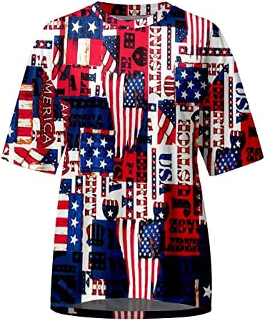Ризи 4 юли, Дамски Ризи с Флага на сащ, Къс ръкав, през цялата силует, САЩ, Ризи 4 Юли, Женски