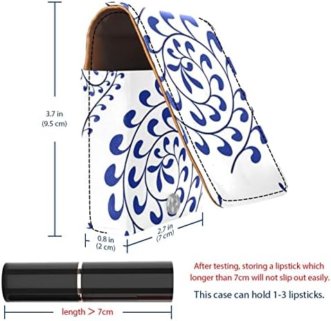 ORYUEKAN Калъф за червило за грим, чанта за червило с огледало, преносим калъф за съхранение червило, органайзер за блясък за устни, Етнически Цвете, тъмно синя листа, Реколта