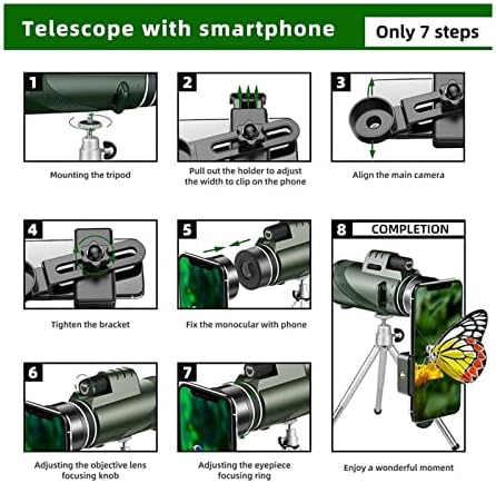 Бинокъл 40X60 Монокуляр за Нощно Наблюдение на птици, Ловен бинокъл с прикрепен за смартфон и статив, Призма, Компактен Монокуляр За деца, Бинокли за нощно виждане за пътуване HD (Цвят: ArmyGreen, размер :