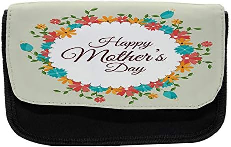 Молив случай за Моливи Lunarable Mothers Day, Кръгла Рамка в цветенце, Тъканно Чанта за Моливи с двоен цип, 8,5 x 5,5, Многоцветен