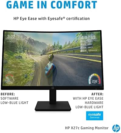 Гейминг монитор HP-с 27-инчов, извит резолюция 165Hz FHD, Eyesafe (X27c, черен)