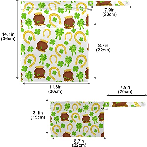 visesunny Saint Patricks Day Pattern4 2 бр. Мокри Чанта с Джобове с Цип, Моющаяся Множество Голям Чанта за Памперси за Пътуване, Плажа, Детска градина, Колички, Памперси, Мръсна спортни дрехи, Мокри Бански костюми,