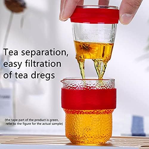 Преносим стъклен пътен чай набор от LeYin с чанта от EVA, оборудван с заварочным кана с обем 200 мл чаена чаша обем 110 мл стъклен буркан за чай от листа, изтичане на чай, за хлабав ламарина, чай, цветя чай (червен)