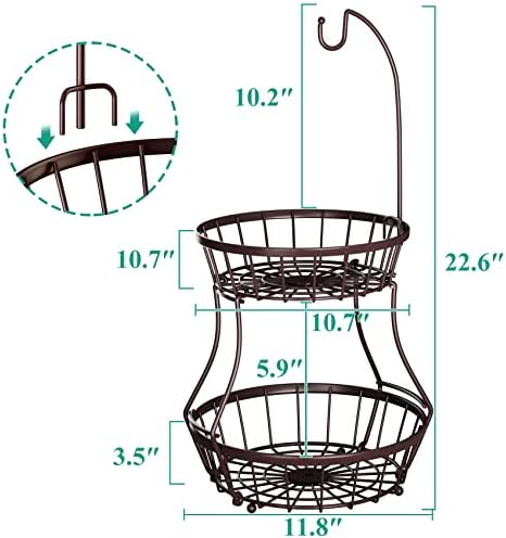 Купи за Плодове Кошници, Штабелируемое Съхранение на Зеленчуци с Закачалка от едно Дърво Банан, Поставка за Кухненски Плот, Метална Метална Кошница за Хляб, Лук, Картофи, Кафяв на Цвят
