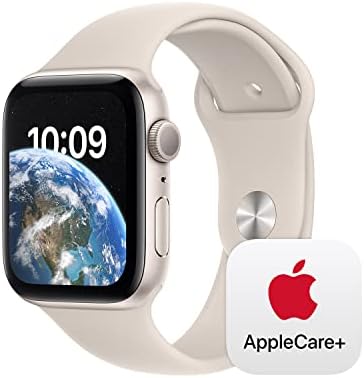 Apple Watch SE GPS 44 мм алуминиев корпус Starlight със спортен каишка Starlight - M / L с AppleCare + (2 години)