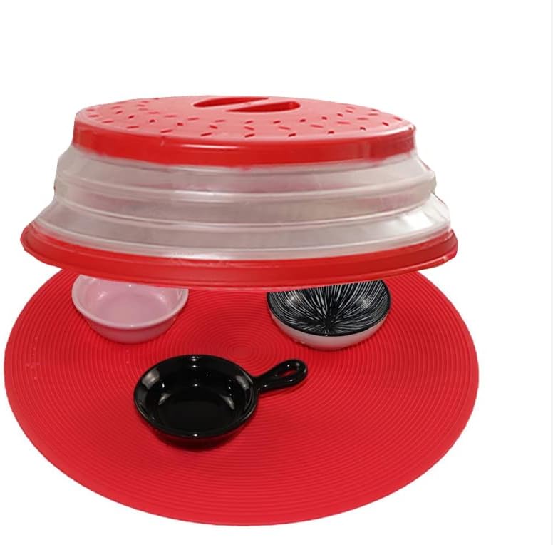 Опаковка от 3 броя, Сгъваем капак за микровълнова печка TPR, не съдържа BPA, 10.5 инча, е кръгла с дръжка ЧЕРВЕН + ЗЕЛЕН + СИВ