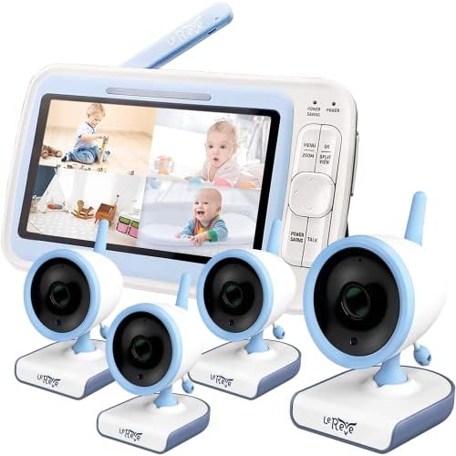 Следи бебето LEREVE Low EMF 5 HD с 4 Камери, автоматично намаляване на шума, Интелигентно разпознаване на детския плач, Липса на Wi-Fi, 20 дни автономна работа, двупосочен разго?