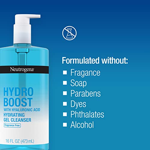 Neutrogena Hydro Boost Овлажняващ Гелевое Почистващо средство за лице без аромати с хиалуронова киселина, Ежедневна Пенящийся Гел за измиване на лицето и премахване на грим, Лесно, Безмасляное и не Комедогенное, 16