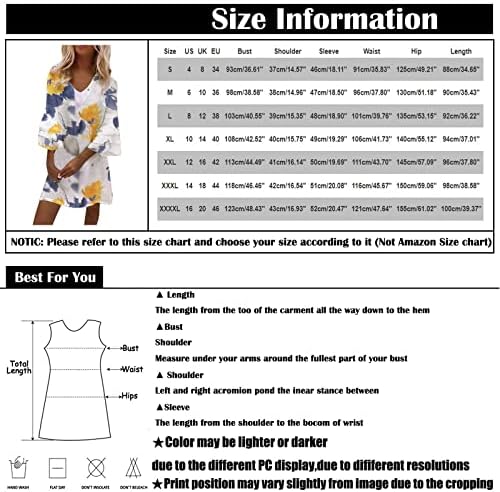 NOKMOPO Рокля с Къс ръкав за Жени, Дължина Midi, Модерно Темпераментное Елегантна Мини Рокля с V-образно деколте и ръкави 3/4 с Принтом