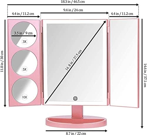 Компактно огледало MIRRORVANA с подсветка - Сантиментални подаръци за мама, баба, съпруга или Учител (7X/1X, 5 Кръг) и много трехстворчатое огледало с осветление, въртящо се на 360 ° (10X/5X/3X, розово злато)