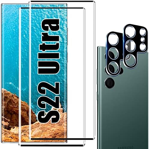 [2 + 2] Защитно фолио за дисплея на Galaxy S22 Ultra, закалено стъкло 9H, Ултразвукова подкрепа на пръстови отпечатъци, 3D извити, HD Прозрачен, устойчив на надраскване за Samsung Galaxy S22 Ultra 5G Стъклена Защитно